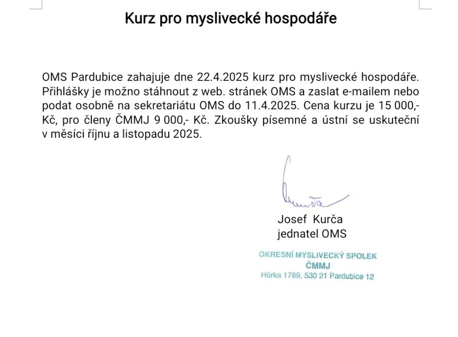 Kurz pro myslivecké hospodáře