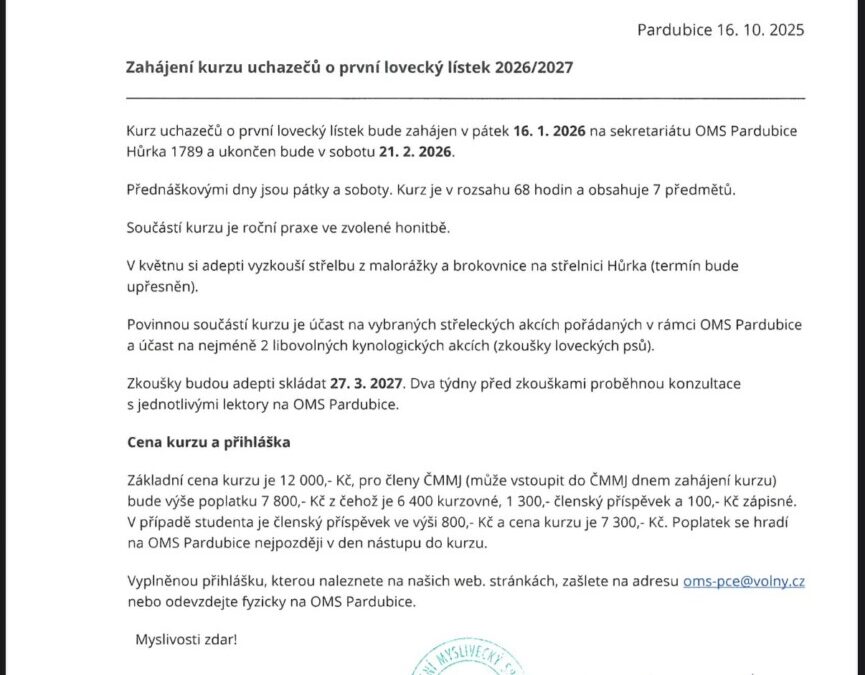 Zahájení kurzu o první lovecký lístek